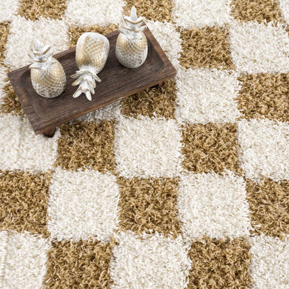 Mustard Checkered Area Rug - Cozy Stylish Home Decor