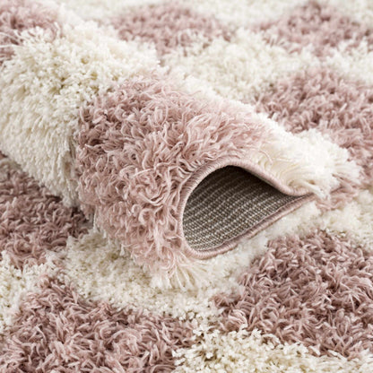 Pink Checkered Shag Rug - Cozy Stylish Room Accent
