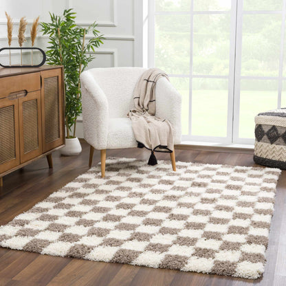 Brown Checkered Area Rug - Cozy Stylish Home Decor