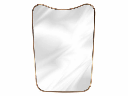 curved brass mirror in white background