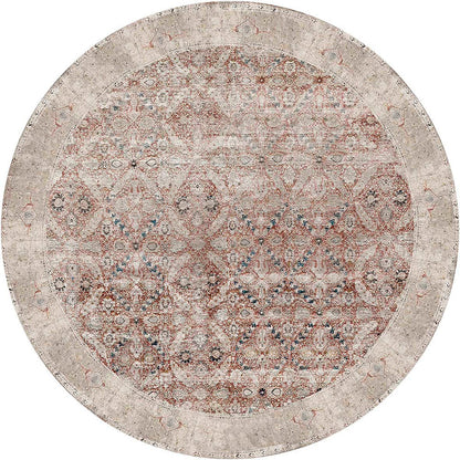 Distressed Vintage Levent in Beige : Round Rug