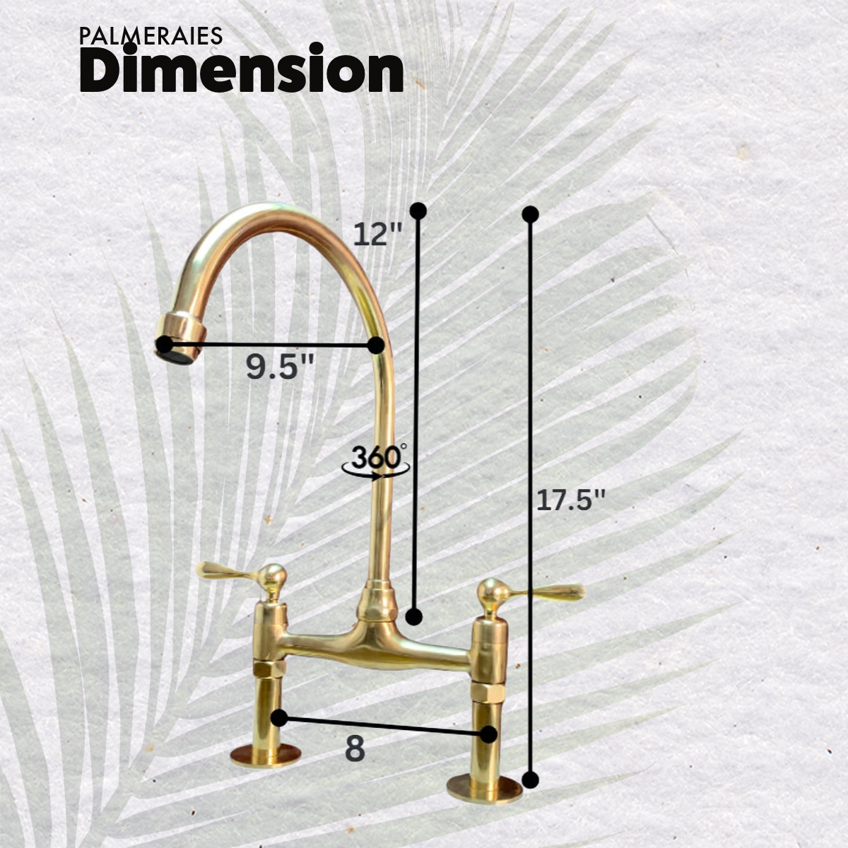 Grifo de cocina estilo puente vintage de latón sin lacar de 8"