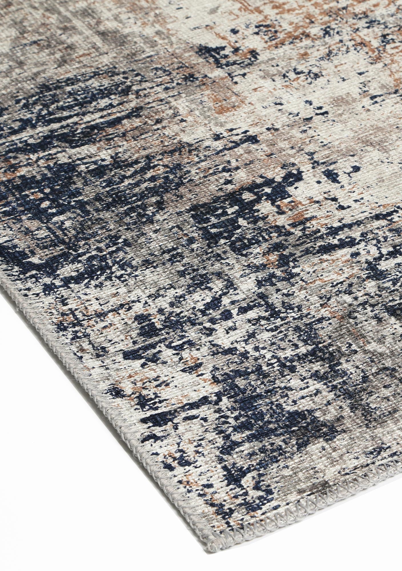 Abstract Border Echo in Blue & Grey : Runner Rug