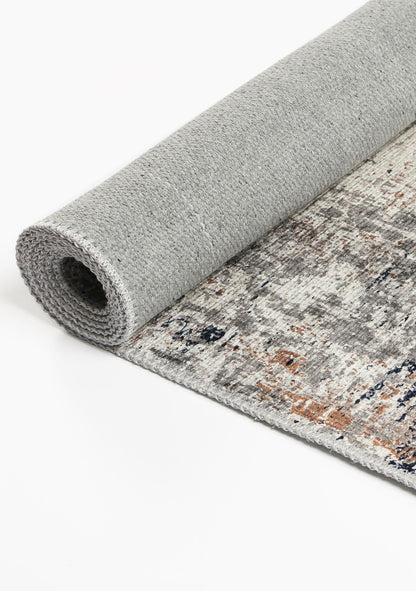 Abstract Border Echo in Blue & Grey : Runner Rug