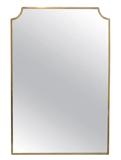 Close-up of modern chateau rectangle mirror with crested brass frame