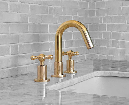 Widespread 3 Holes Solid Unlacquered Brass Faucet - Vanity Sink Faucet