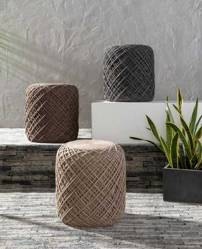 Moapa Charcoal Wool Pouf Hand Woven Accent Seating Stool For Living Rooms And Bedrooms