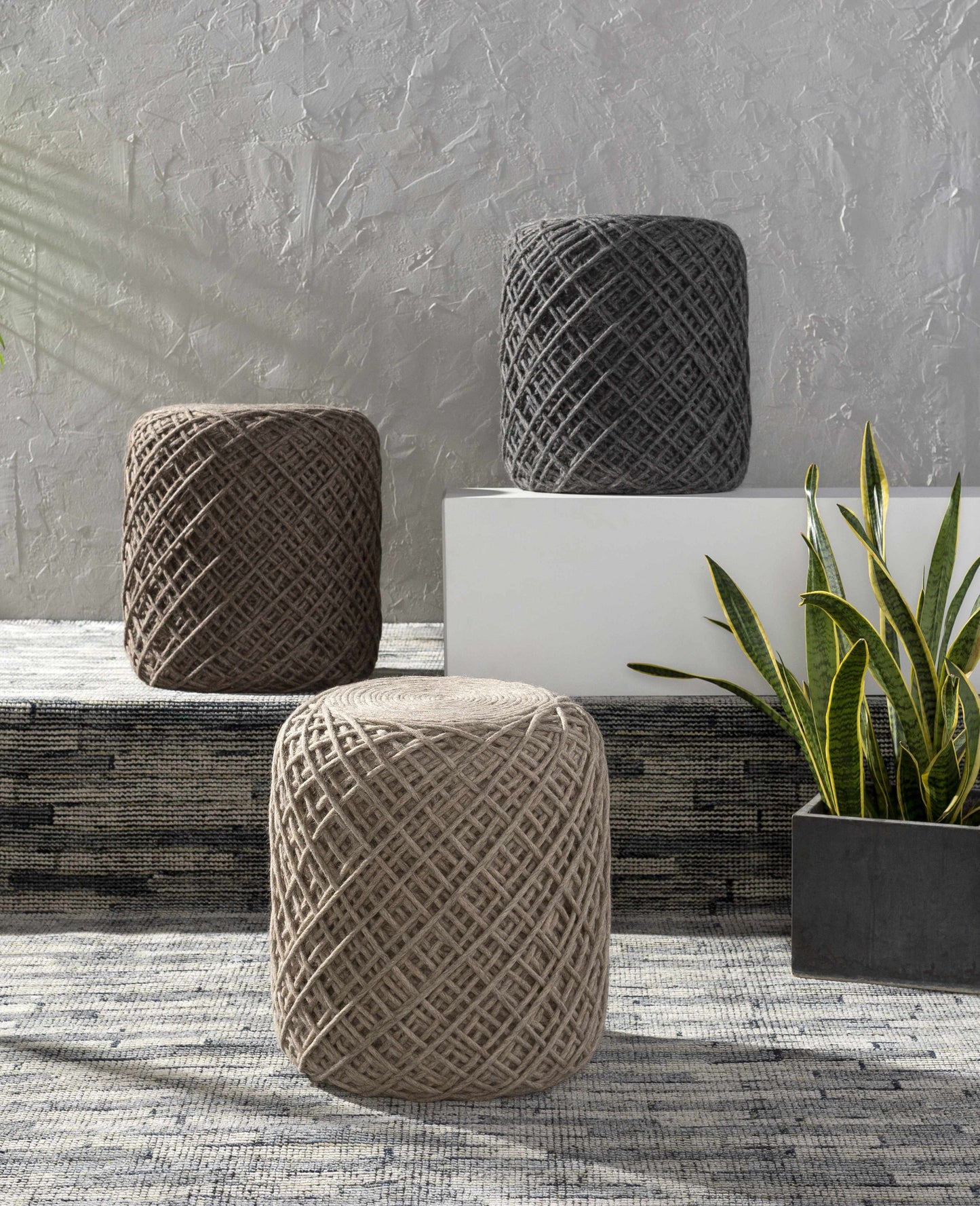 Bellingen Gray Handwoven Textured Pouf For Living Rooms And Entryways A Versatile Accent For Cozy Seating And Decor