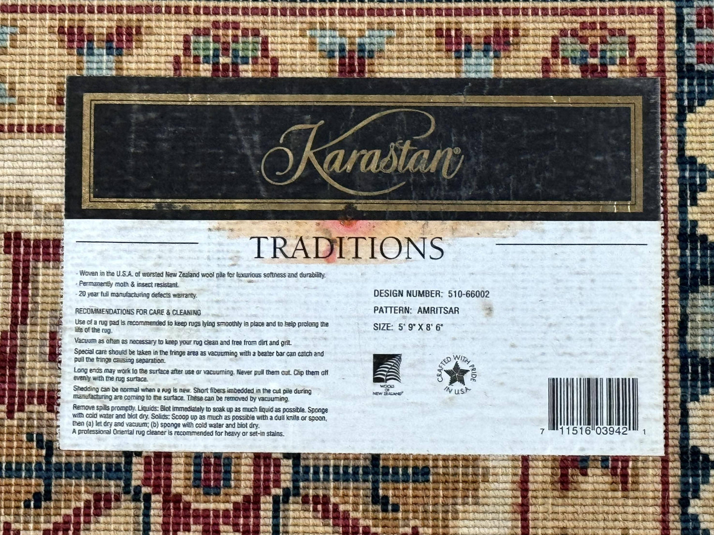 Karastan Amritsar Rug 5.9x8.6 Vintage Traditions 510 Wool Area Rug