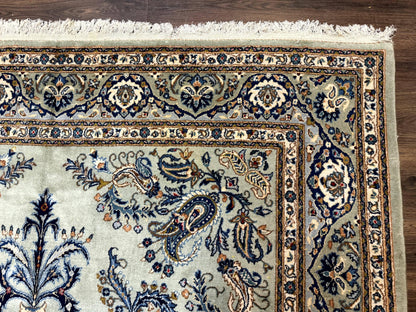 Persian Kashan Rug 7x10 Handmade Wool Light Green Blue Vintage Carpet