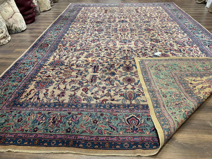 Rare Antique Persian Samarkand Rug 10x15 Camel And Cyan Allover Pattern