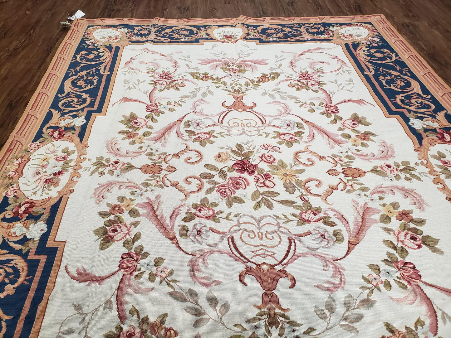 Aubusson Savonnerie Rug Vintage Chinese Handwoven Wool 6x8 Area Rug Flat Weave