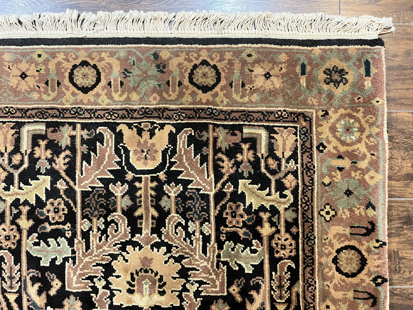 Heriz Rug 3.6 x 5, Handmade Vintage Wool Carpet, Couristan Carpet, Persian Design, Black