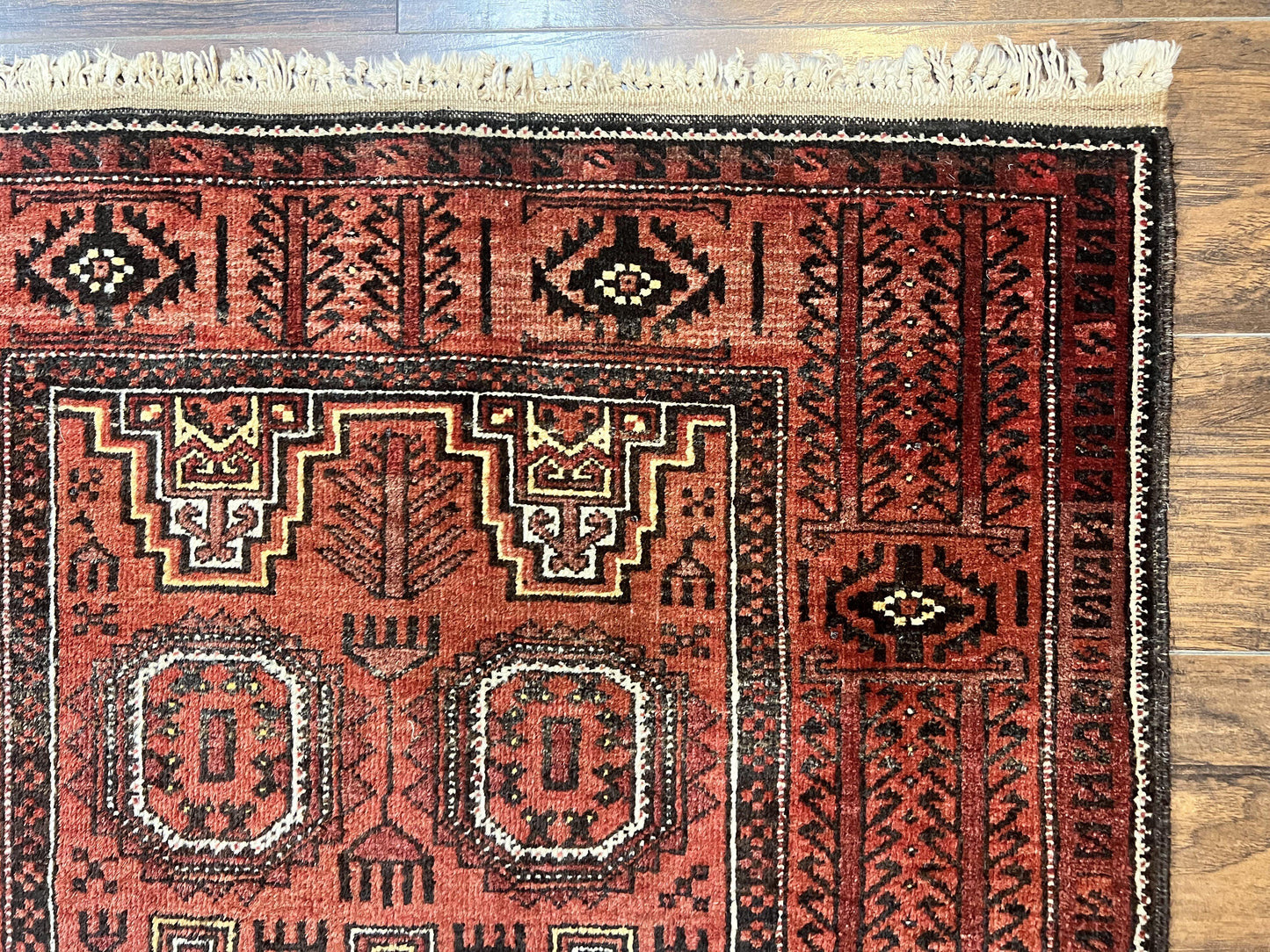 Antique Persian Turkoman Rug 3x6 Wool Tribal Handmade Carpet Red And Black