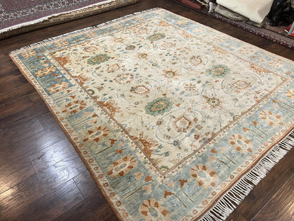 Turkish Oushak Rug 9x10 Farmhouse Beige Vintage Hand Knotted Wool