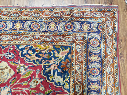 Turkish Sivas Area Rug Hand Knotted 8x11 Vintage Red Wool Oriental Carpet