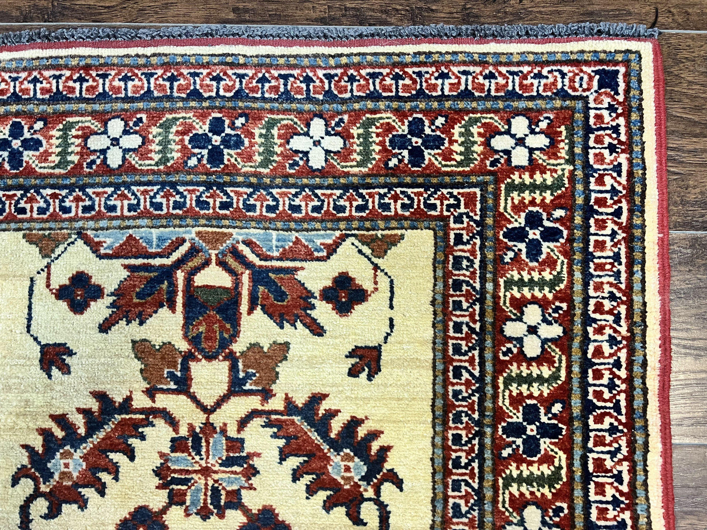 Afghan Heriz Runner Rug 2.9 x 12, Vintage Hand Knotted Persian Carpet for Hallway, 12ft Runner, Wool, Cream