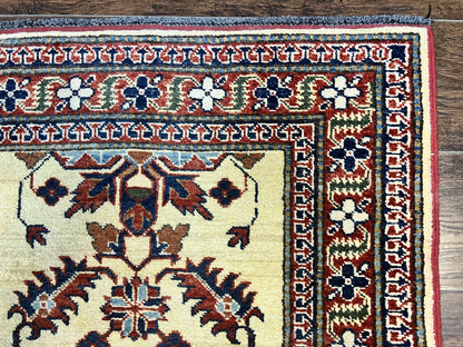 Afghan Heriz Runner Rug 2.9 x 12, Vintage Hand Knotted Persian Carpet for Hallway, 12ft Runner, Wool, Cream