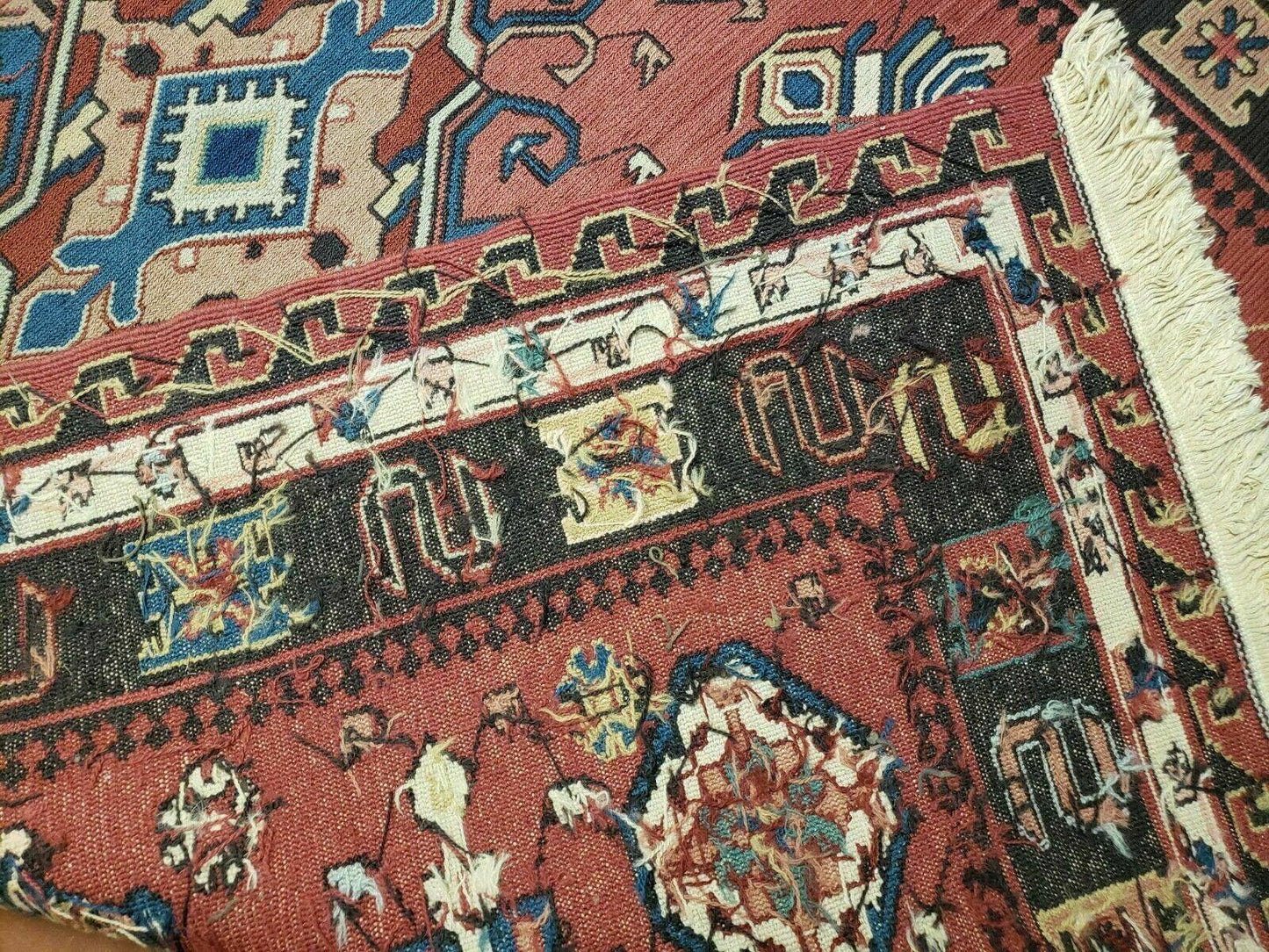 Vintage Russian Kilim Rug Soumak Flat Weave Wool 4x6 Caucasian Handmade 1980s