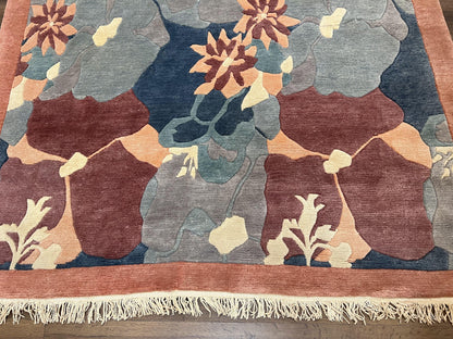 Modern Tibetan Rug Hand Knotted Wool Carpet 6x8 Multicolor Floral Abstract Pattern