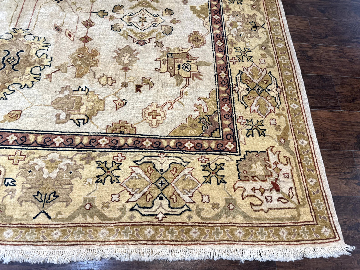 Turkish Oushak Rug 9x12 Hand Knotted Wool Carpet Vintage Oat Color