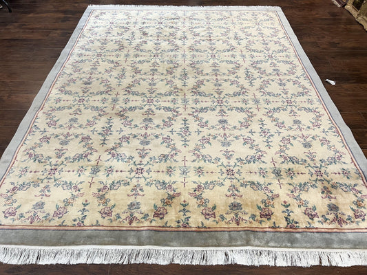 Sino Persian Rug 8x10 Floral Wool Handmade Carpet Oatmeal Teal