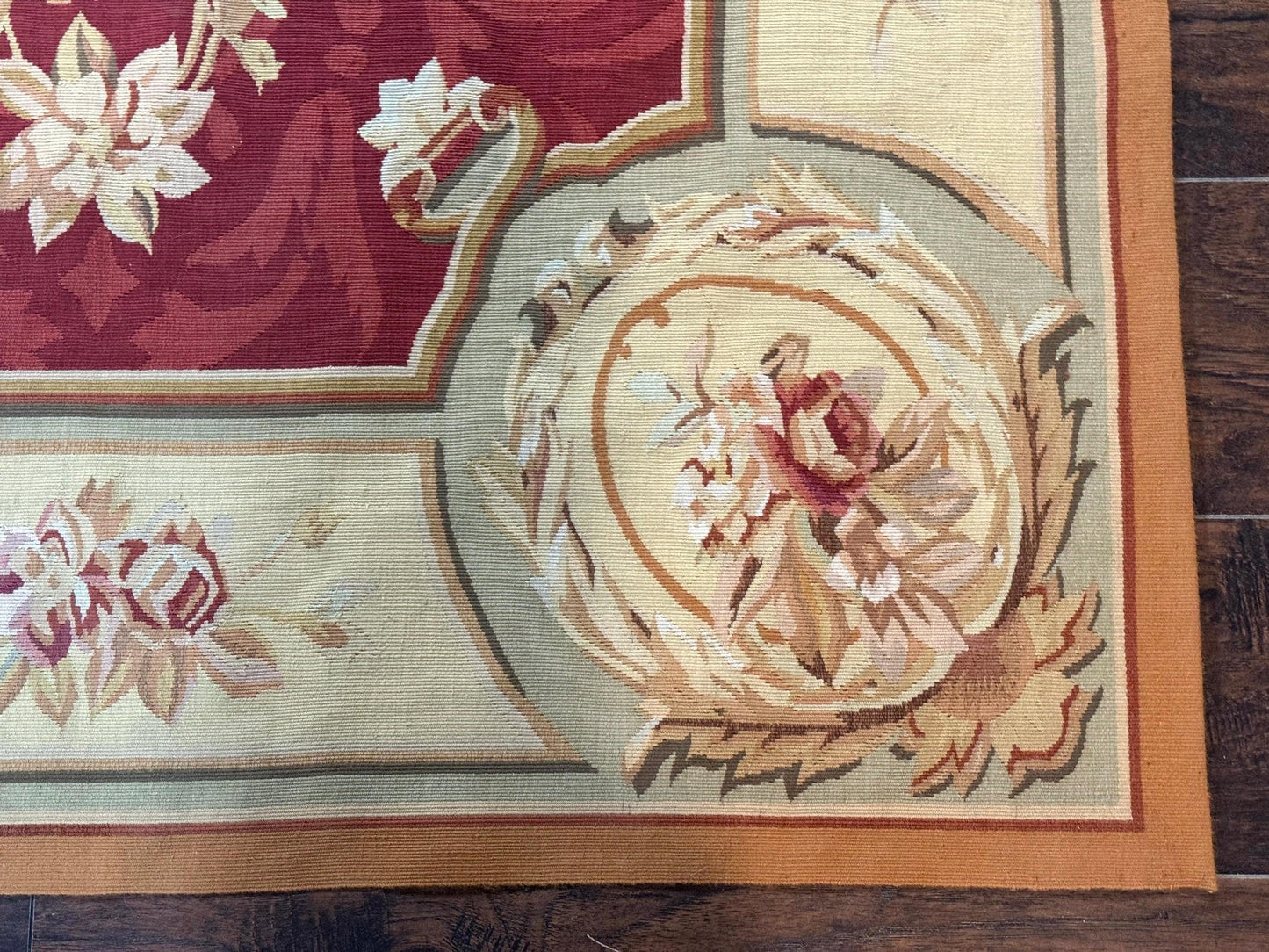 Aubusson Rug 4x6 Red Floral European Design Vintage Wool Handwoven