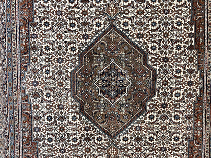 Indo Persian Rug 7x10 ft, Hand Knotted Wool Vintage Oriental Carpet 7 x 10, Traditional Handmade Herati Bidjar Cream Rug, Medallion Rug