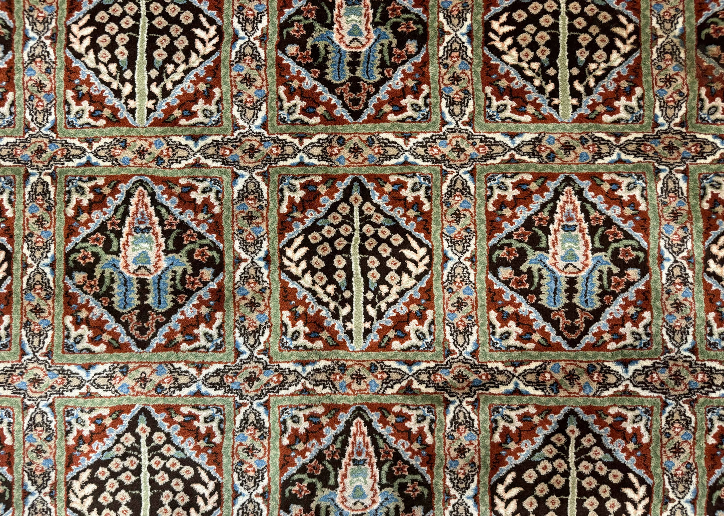 Sino Persian Wool Rug 8x10 Hand Knotted Panel Design Cedar Trees Brown Multicolor