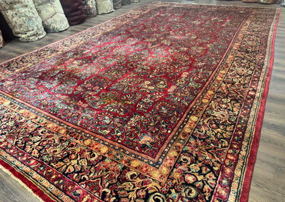 Persian Sarouk Rug 10x18 Extra Large Antique Wool Carpet Red Floral Handmade