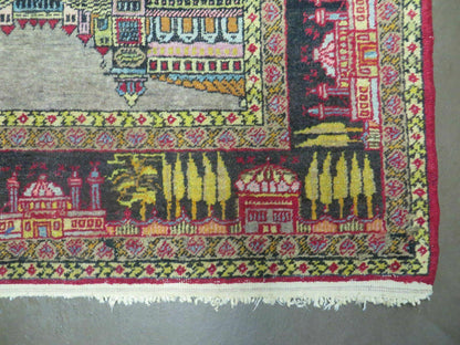 Turkish Mehrab Design Wool Rug Antique 1920s Hand Made One Of A Kind