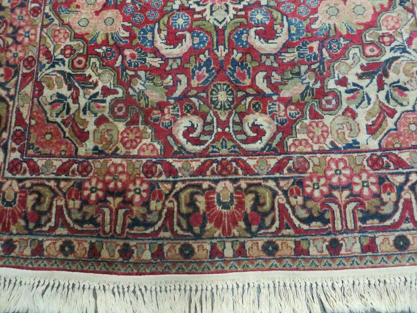 Persian Sarouk Rug 4.6 x 5, Red, Semi Antique, Floral