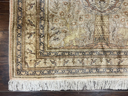 Turkish Kayseri Silk Rug 4x6 Tree of Life Handmade Hand Knotted Vintage