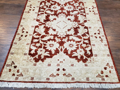 21 ft Runner Rug Long Hallway Runner, 3 x 21 Corridor Rug, Peshawar Pak Persian Chobi Agra Rug, Maroon and Beige Large Flowers Wool Handmade