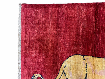 Handmade Hand Knotted Wool Rug Lion Pictorial 3x5 Vintage New