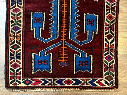 Persian Baluchi Rug Small Geometric Burgundy And Blue Design