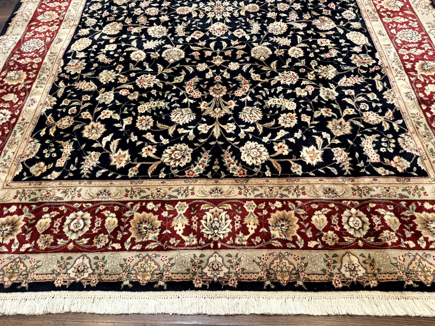Sino Persian Rug 8x10 Vintage Hand Knotted Wool Floral Allover In Black And Red