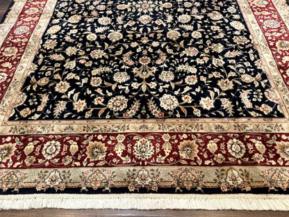 Sino Persian Rug 8x10 Vintage Hand Knotted Wool Floral Allover In Black And Red