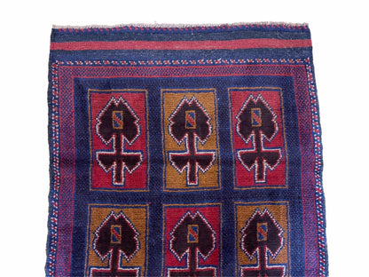 Balouchi Afghan Rug Vintage Handmade Tribal Wool 3x5 Blue Red