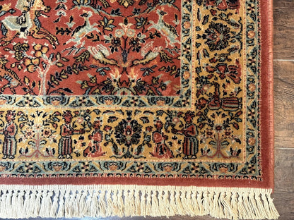 Persian Hunting Design Rug 4.7 x 6.5, Hunting Scene, Red-Orange, Wool, Belgian Power Loomed Carpet
