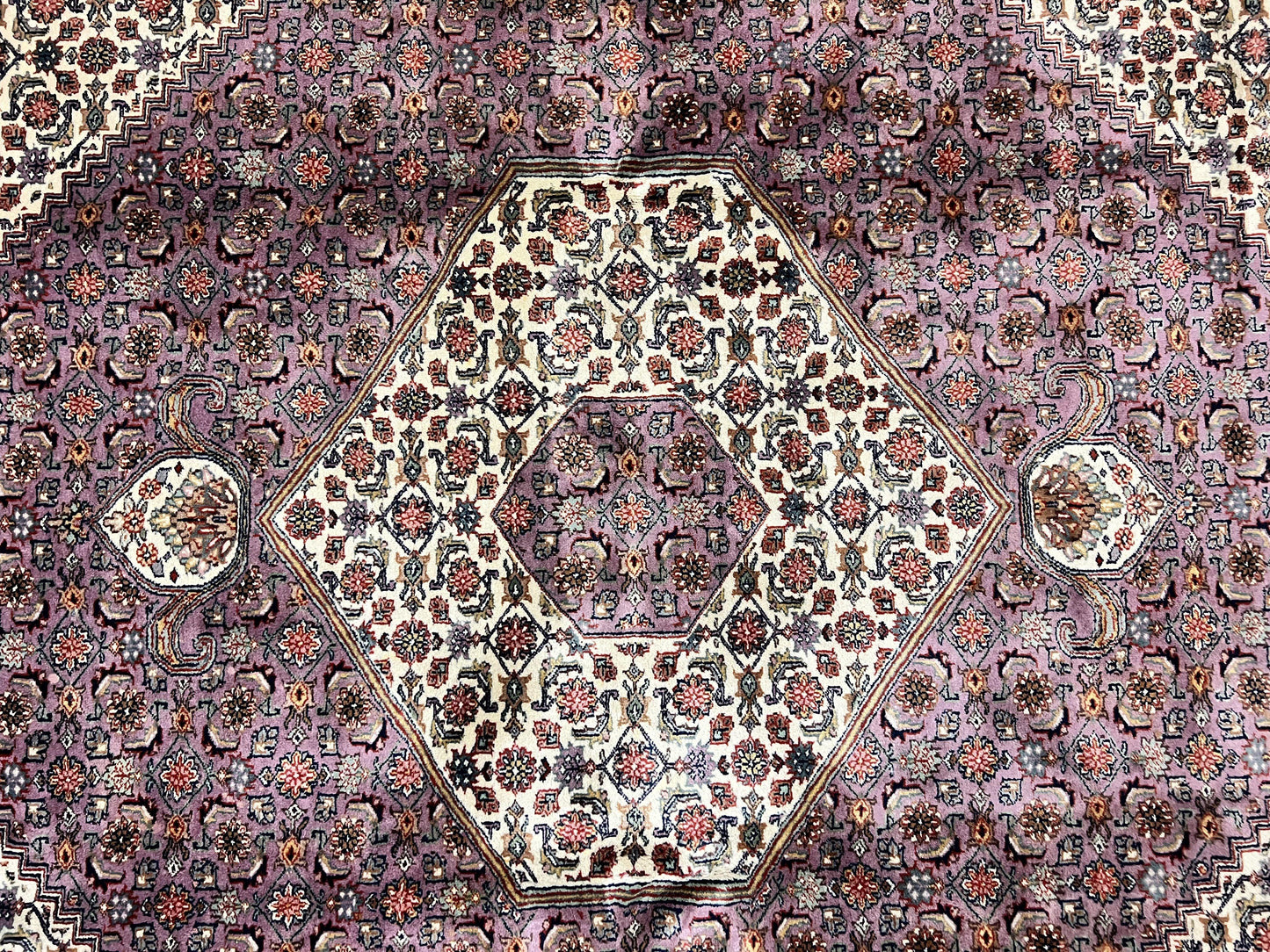 Indo Persian Bidjar Rug 8x10, Purple and Ivory Hand Knotted Wool Vintage Oriental Carpet, Herati Mahi Pattern, 8 x 10 Traditional Fine Rug