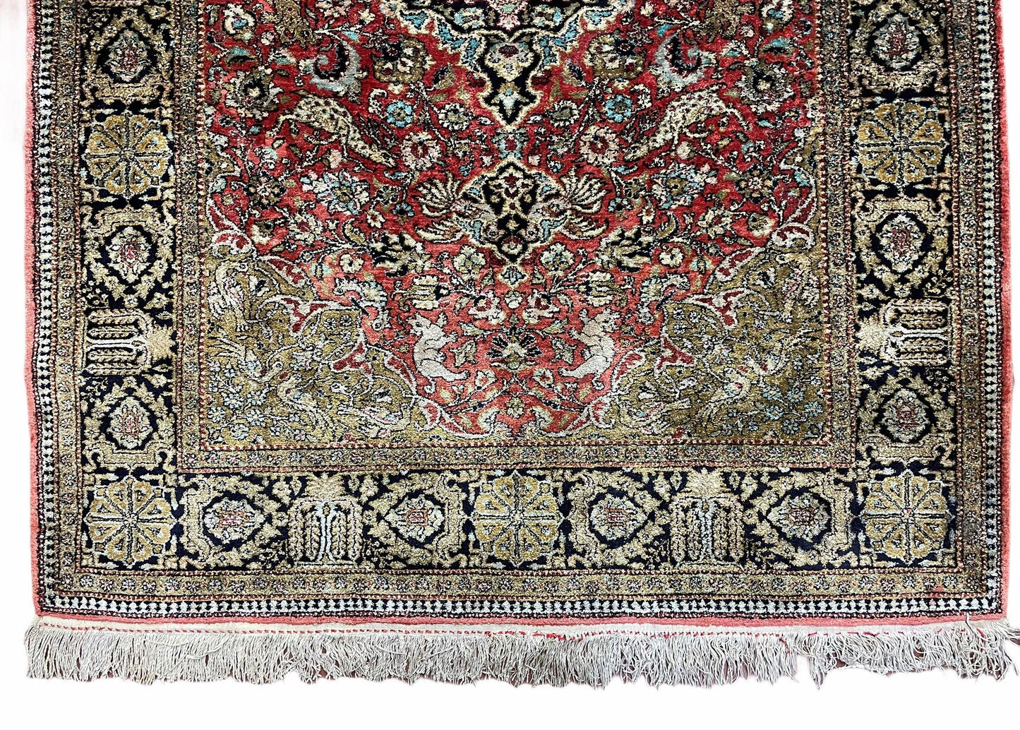 Persian Qum Silk Rug 3.8 X 5.6 Hand Knotted Silk On Silk Animal Pictorials