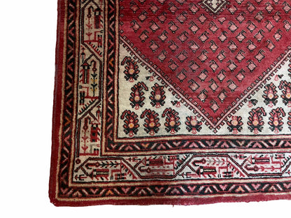 Antique Handmade Wool Rug Paisley Boteh Design Tribal Area Rug Red Ivory