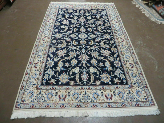 Persian Nain Rug 4x7 Handmade Wool And Silk Details Vintage Oriental