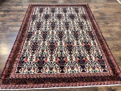 Persian Afshar Rug 6x8 Hand Knotted Wool Vintage Carpet With Floral Allover Motifs