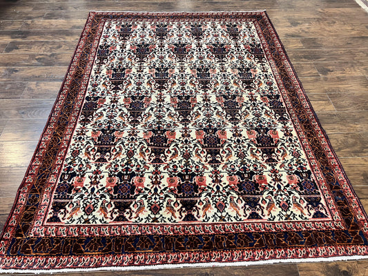 Persian Afshar Rug 6x8 Hand Knotted Wool Vintage Carpet With Floral Allover Motifs