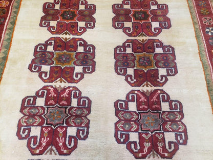 Vintage Persian Gabbeh Rug Hand Knotted In Dark Red And Cream 5 Feet By 6 Feet 4 Inches