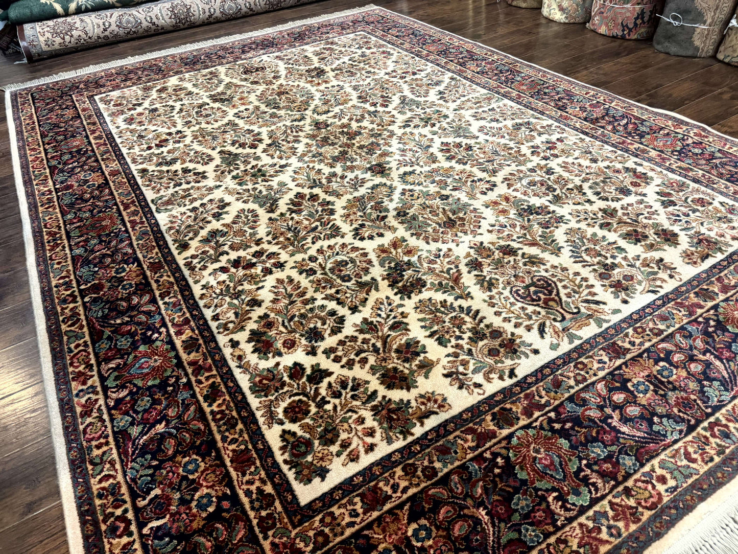 Karastan Ivory Sarouk Rug 8.8 x 12 Wool Pile Vintage 700 Series