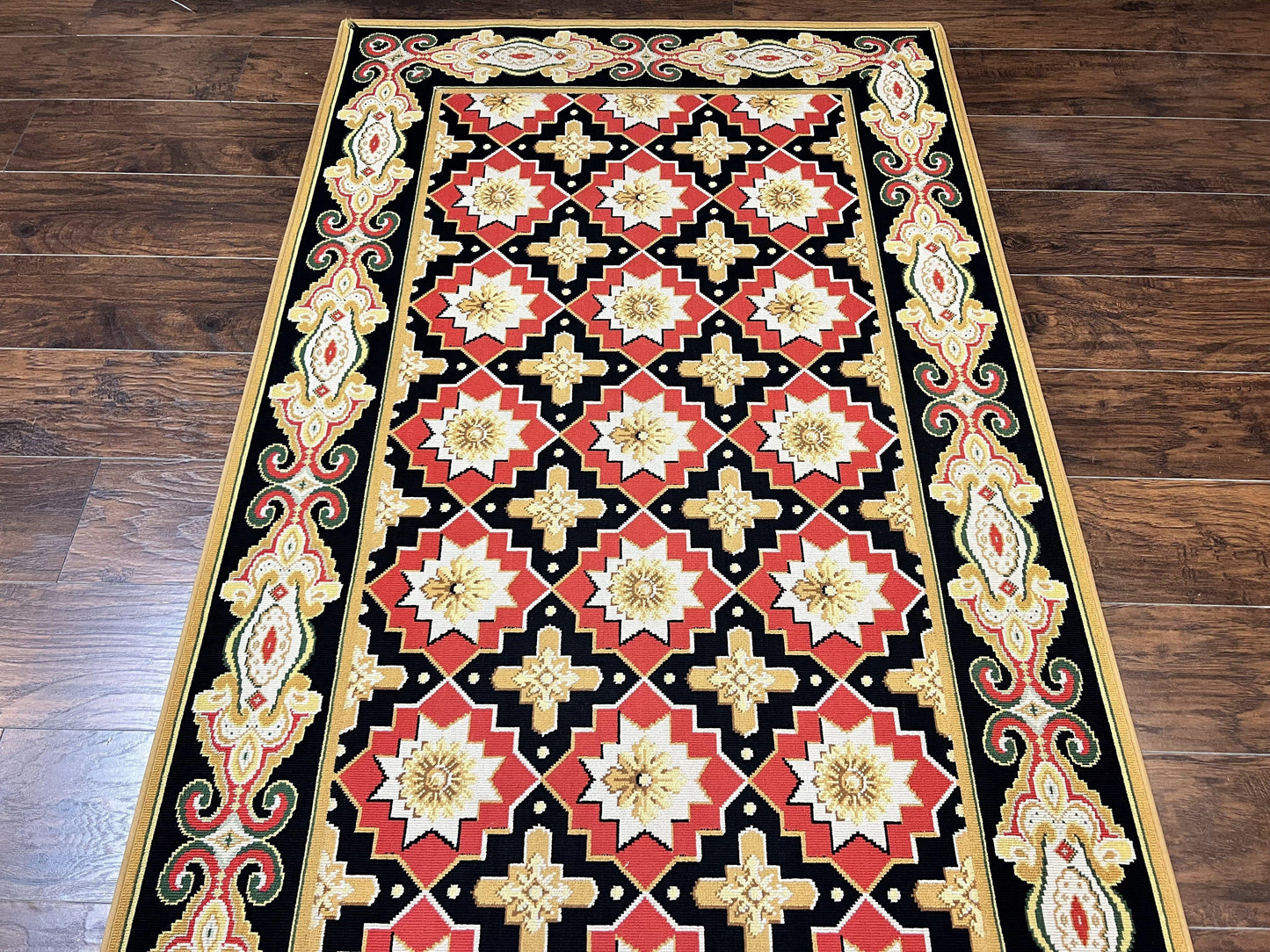 Runner Rug 4x19 Wool Panel Design Hallway Carpet Vintage European Style