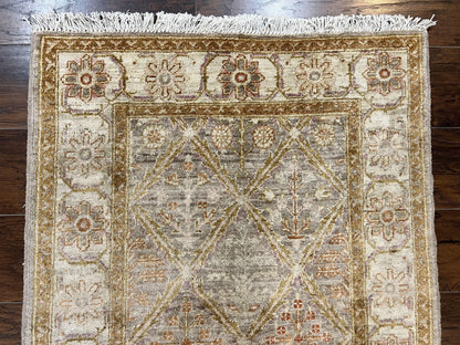 Pakistani Peshawar Rug 3x5, Safavieh Wool Handmade Hand Knotted Vintage Rug, Panel Design 3 x 5 Oriental Carpet